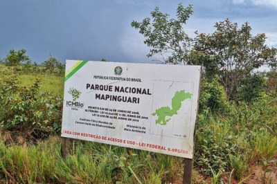 Foto: Divulgação Foto mostra placa de delimitação do Parna Mapinguari
