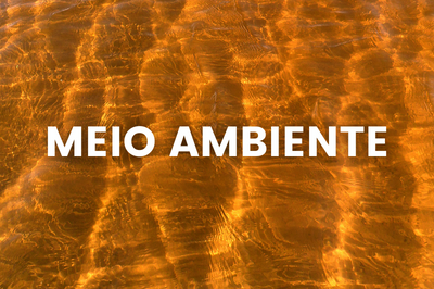 Arte: Comunicação MPF/AL Imagem com fundo de água cristalina em tons alaranjados, formando reflexos e ondulações. Ao centro, em letras maiúsculas brancas, está escrito: “MEIO AMBIENTE”.