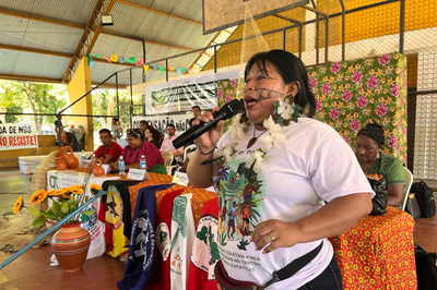 Alessandra Korap da Silva no seminário da Hidrovia Araguaia-Tocantins
