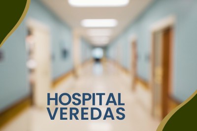 Arte de divulgação: Hospital borrado com o título "Hospital Veredas"