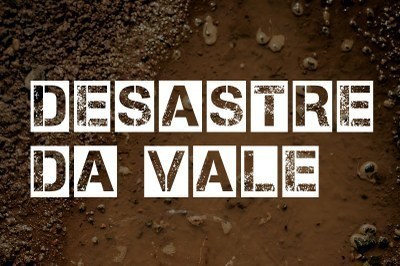 Imagem: Secom/PGR Uma lama escura e espessa cobre a maior parte da imagem. Em destaque, as palavras "Desastre da Vale" em letras brancas.