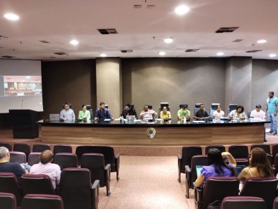 Foto mostra participantes da reunião em um auditório 