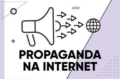Arte: Comunicação/MPF Imagem de um megafone com setas direcionadas a um globo que simboliza a internet. Texto: Propaganda na internet