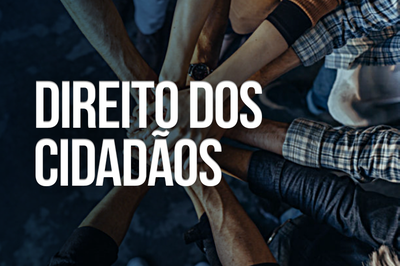 Arte: Comunicação/MPF Arte retangular com foto de 10 mãos juntas ao centro. Em letras brancas está escrito Direitos do Cidadão