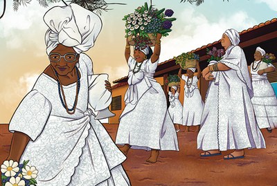 Foto: Agência Brasil Foto mostra quilombolas da Marambaia dançando em frente ao mar