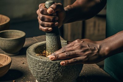 Foto mostra detalhe de uma mão trabalhando em um material de artesanato 