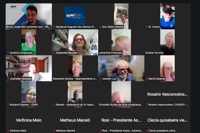 Print de tela da reunião online Print de tela com a imagem dos participantes em reunião online via zoom