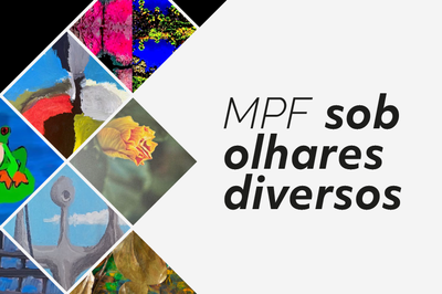 Arte: Comunicação/MPF Arte de fotos e imagens que estarão na exposição do Memorial do MPF. Em pretos sobre fundo branco está escrito: MPF sob olhares diversos.