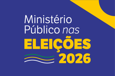 Imagem: Secom MPF Banner informativo com foco na atuação do Ministério Público nas Eleições 2026. A imagem utiliza as cores da bandeira brasileira (azul, amarelo, verde e branco). Em destaque, lê-se "Ministério Público nas ELEIÇÕES 2026". As palavras "Ministério Público nas" estão em branco, enquanto "ELEIÇÕES 2026" aparece em letras garrafais amarelas. O preenchimento principal é um tom de azul escuro sólido. No canto superior direito, há um detalhe geométrico em amarelo. Abaixo da palavra "ELEIÇÕES", existem três linhas onduladas nas cores verde, amarela e branca, remetendo ao movimento de uma bandeira.